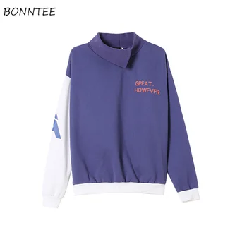 

Hoodies Women Couple Clothes Winter Harajuku Warm All-match Loose Turtleneck Patchwork Womens Letter Printed Sweatshirts Leisure