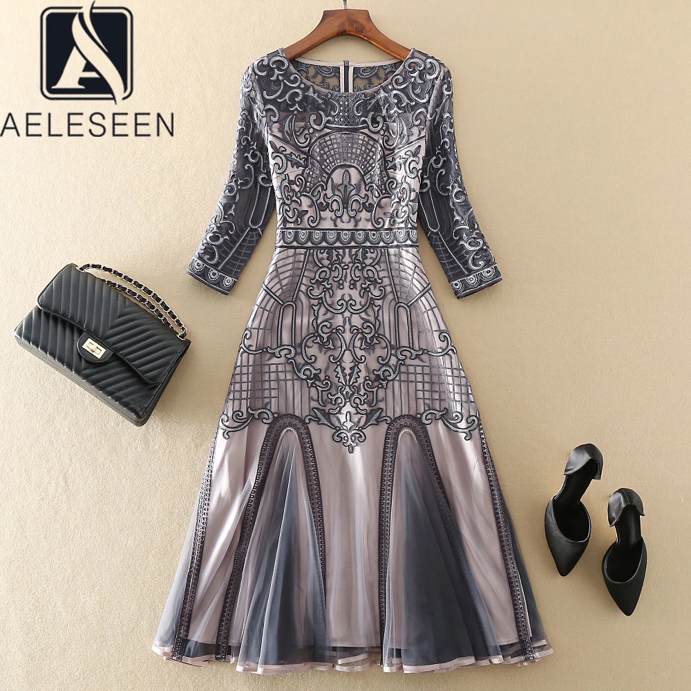 AELESEEN Designer Elegant Dress Runway Fashion New