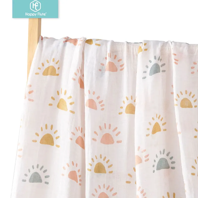 Happy Flute Baby Muslin Swaddle Cotton Soft Baby Blanket For Newborn Girl and Boy Wrap Sleepsack Bath Towel 120*110cm cotton towel cotton muslin blanket cotton blanket swaddle blanket cotton swaddle