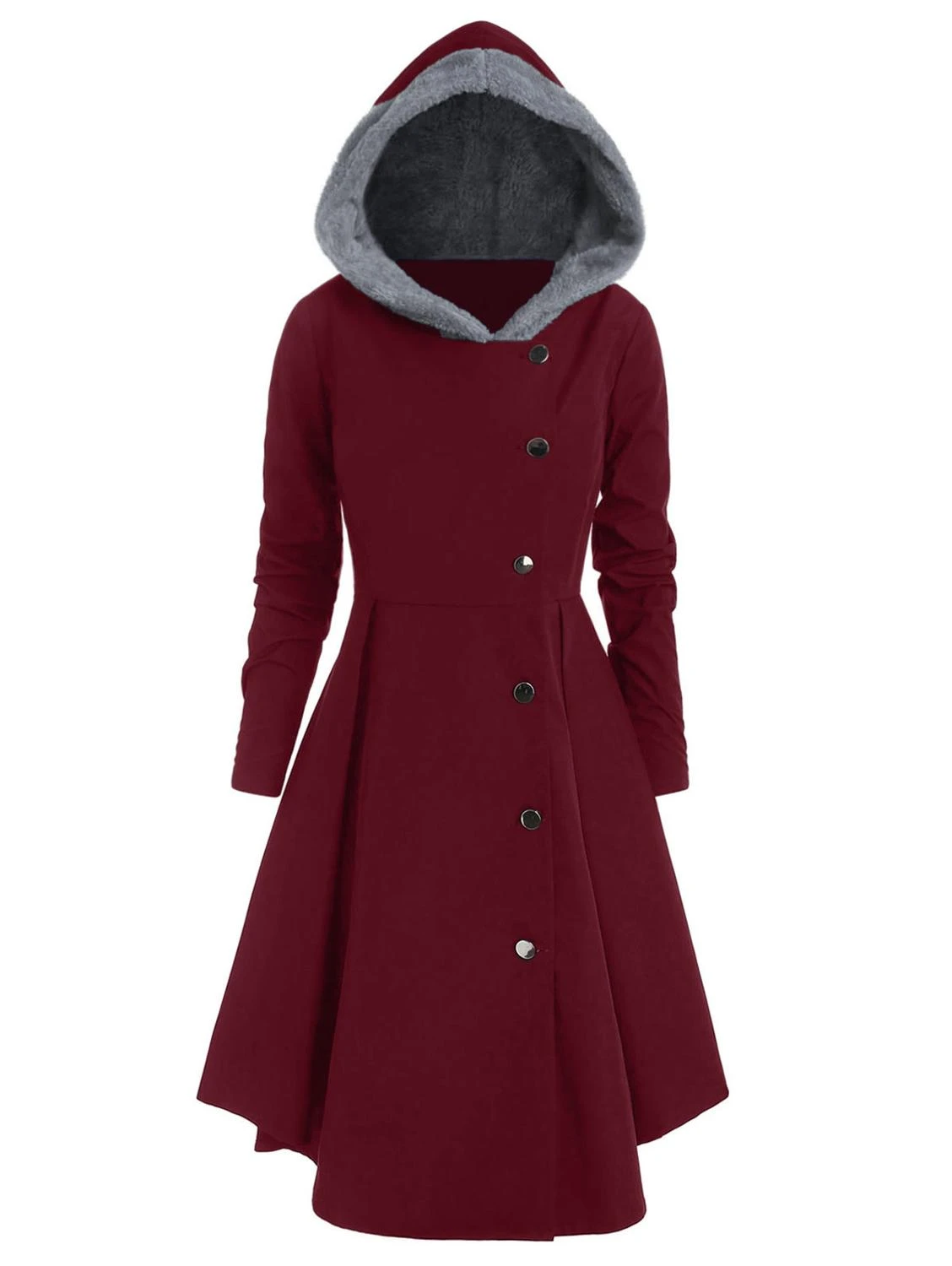 Asymmetric Contrast Hooded Skirted Coat 