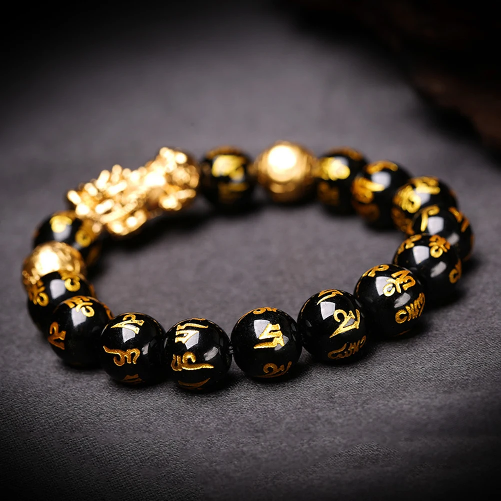 Black Obsidian Wealth Bracelet Adjustable Releases Negative Energies Bracelet With Golden Pi Xiu Lucky Amulet Bracelet#30