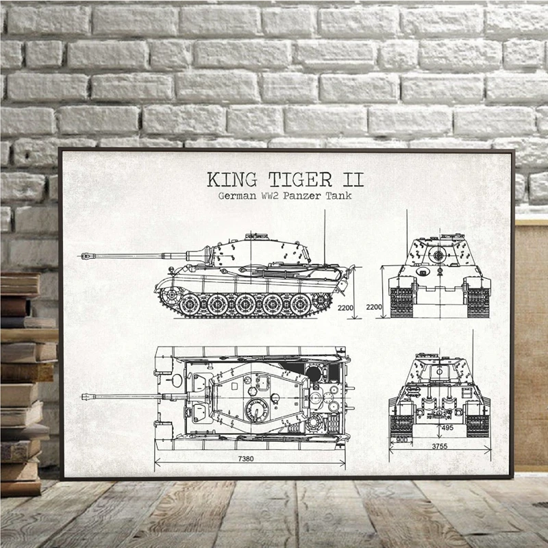 Винтажные постеры и принты танка 2 WW2 немецкий танк король тигр схемы