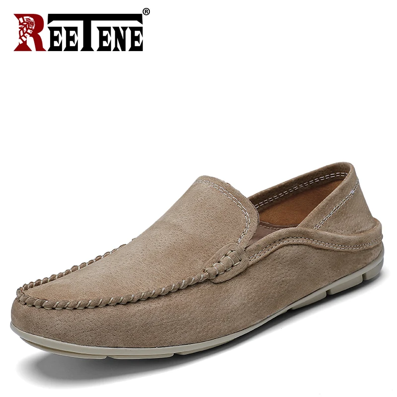 

REETENE Lightweight Men Casual Shoes Genuine Leather Men'S Loafers Slip-On Flats Loafers For Men Comfortable Male Driving Shoes