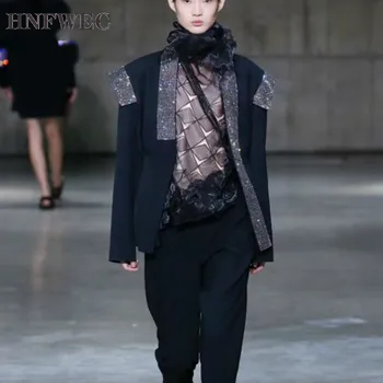 

2020 new spring fashion women clothes Loose Notched collar full sleeves cover buttons Diamond Stone blazer female K325