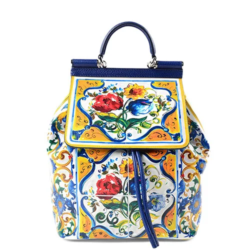 Роскошный высококачественный дизайн из натуральной кожи римские классические цветы рюкзаки с картинками для женщин Famosu Италия брендовые сумки на плечо - Цвет: yellow