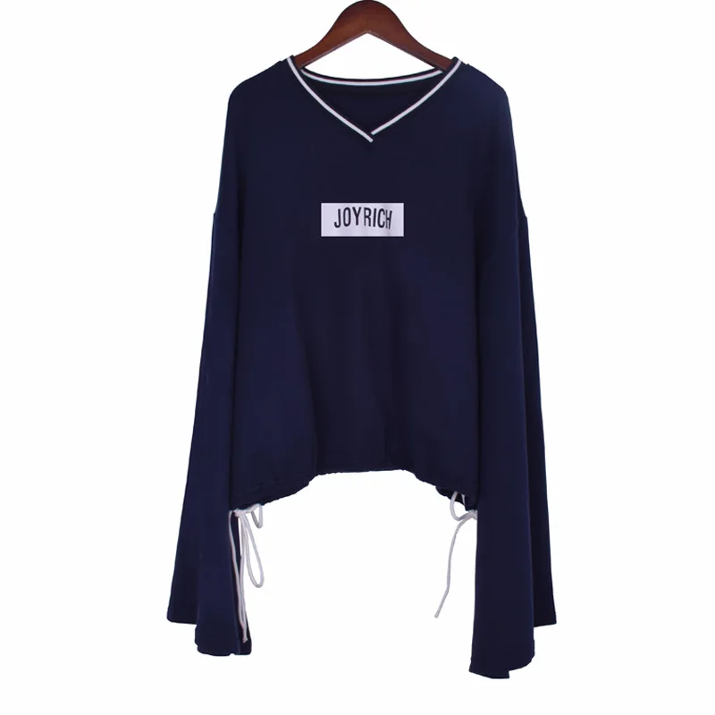 

Loose Printed Bell Sleeve Sweatshirt for Leisure V Neckwear and Sanitary Wardrobe 2019 Full Letter Pullovers Sweatshirt Women