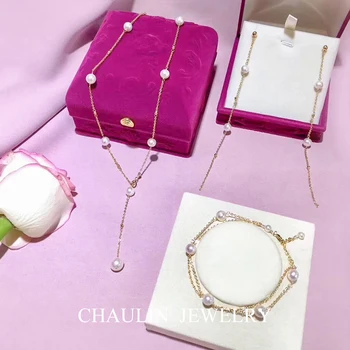 

CHAULIN pearl combo free shiping freshwater Pearl necklace earrings bracelet handmade Sweater chain for women Party or date