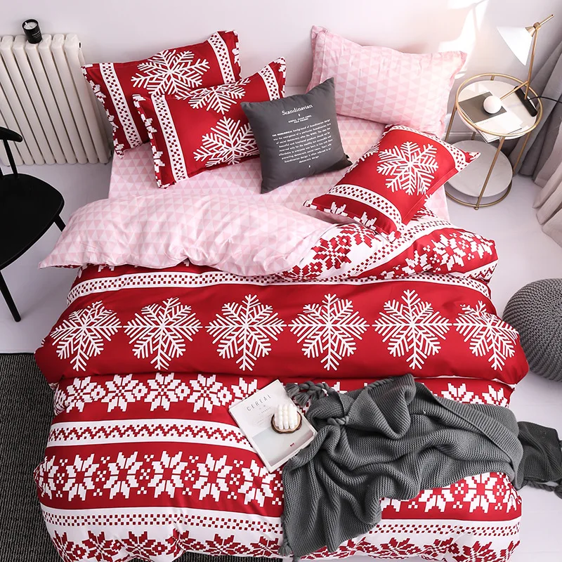 

Red Christmas snowflake pattern Bedding Set 4Pcs Duvet Quilt Cover Bed Sheet Pillowcase Bed Linen Set Queen King Twin Full Size