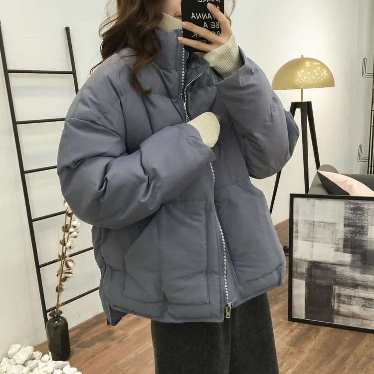 

Elegant Slimming Stand Collar Thick Warm Cotton-padded Clothes down Coat Women's Winter Versatile Loose-Fit Solid Color Cotton-p