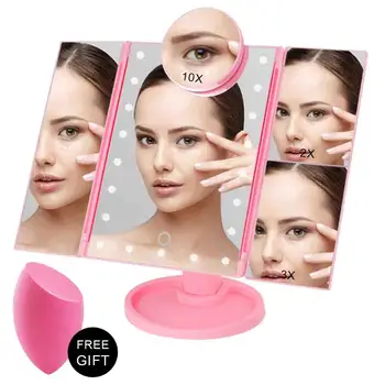 

22 LED Light Touch Screen Makeup Mirror With Magnifying 1X/2X/3X/10X Flexible Cosmetic 3 Folding Adjustable Pocket Mirror Makeup