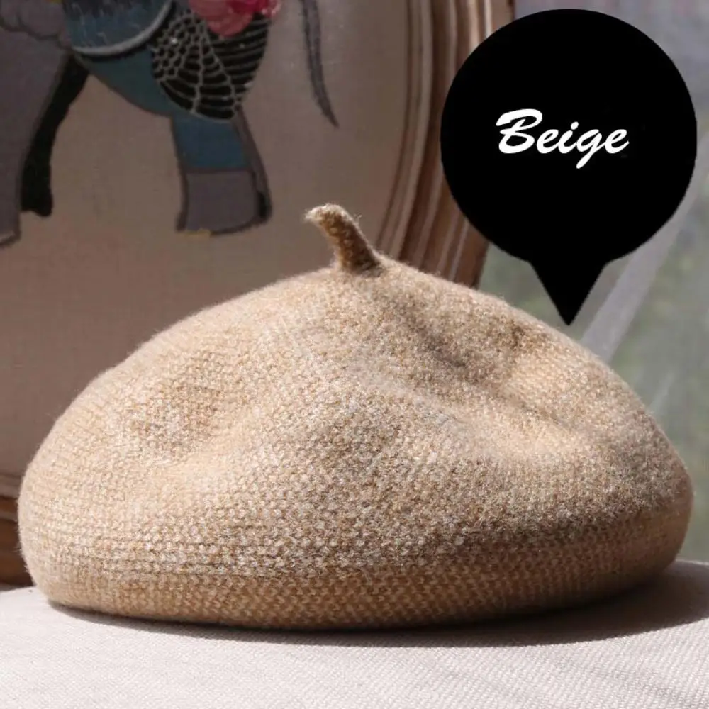 Beige Женские осенне-зимние вязаные береты, шапки Yinglun Dome, смешанные цвета, шапка в стиле художника, Женская японская вязаная шерстяная шапка в виде тыквы - Цвет: Beige