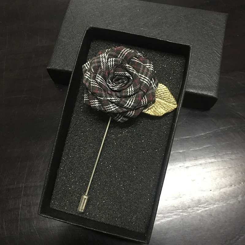 No BOX Brooches Мужчины женщины сплав лацкан булавка брошь бижутерия свадьба клуб вечерние костюм рубашка куртка пальто плед полосатый броши в форме цветка розы корсаж - Цвет: No BOX Brooches