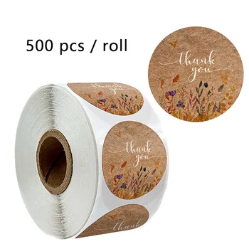500 PCS Cowhide Material Wedding Decoration Round Flower Thank You Sticker Handmade Label Mail Supplies 1