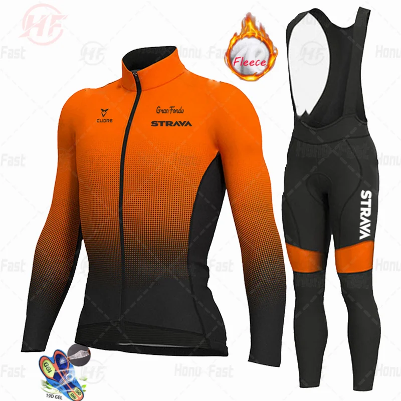 STRAVA 2022 Men Winter Fleece Cycling Jersey Set Keep warm Cycling Clothing  Mountian Bike Bicycle Clothes Ropa Maillot Ciclismo