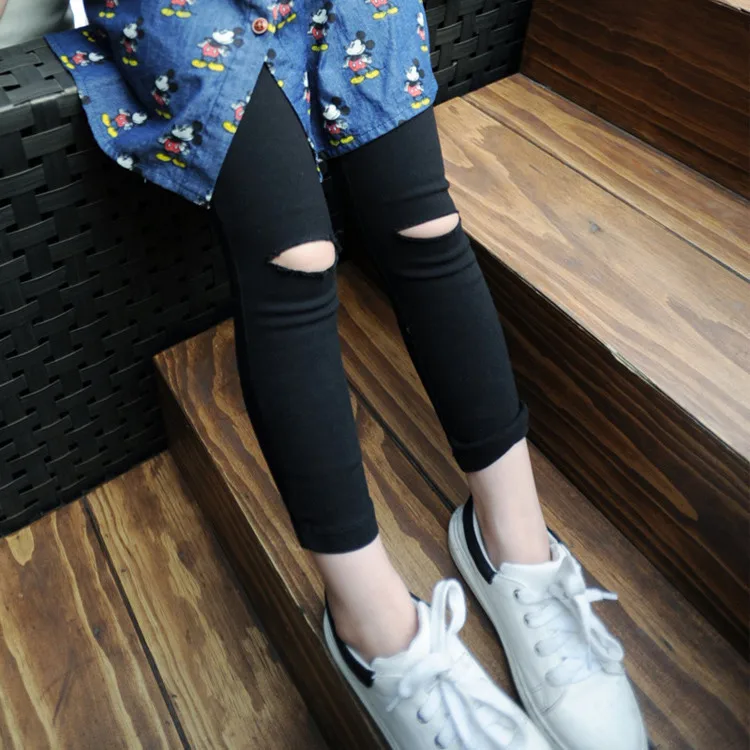Wholesale new spring Girls' pants hole slim Leggings black Pants children's clothing for girl trousers 3-8 years old