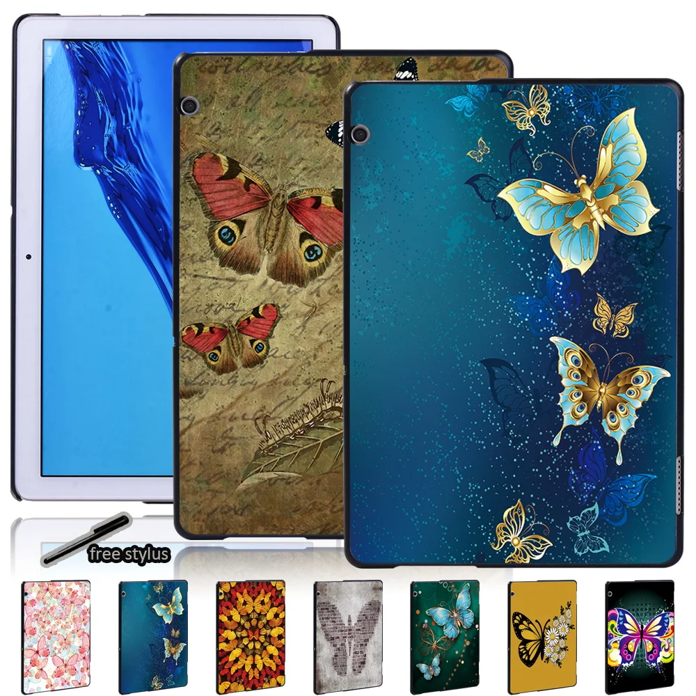 

New Butterfly Pattern Tablet Case Fit Huawei MediaPad T3 8.0/MediaPad T3 10 9.6"/MediaPad T5 10 10.1" Slim Hard Back Case + Pen