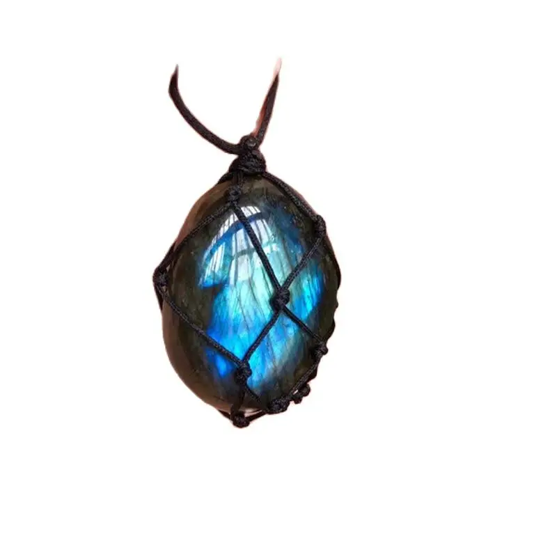 

Natural crystal stone labradorite oval pendant blue flashy labradorite palm stone for christmas gift