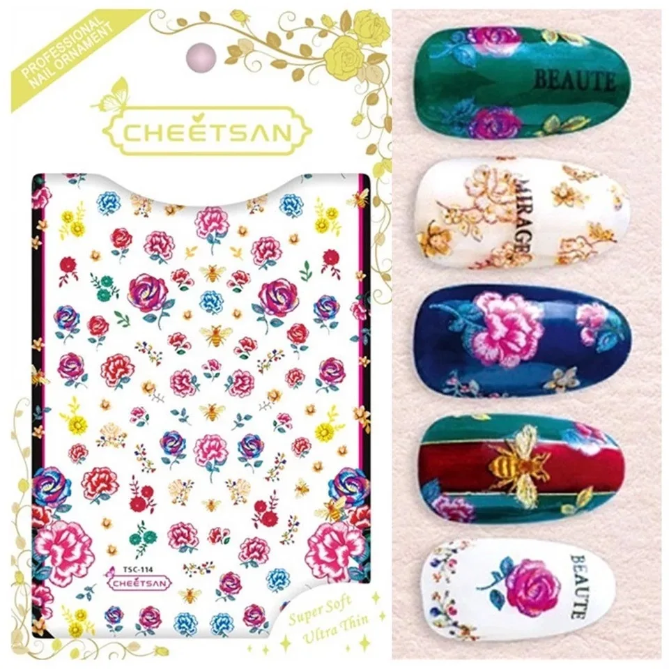 

Newest TSC-114 flower 3d nail art sticker nail decal stamping export japan designs rhinestones decorations
