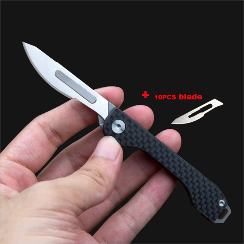 

Carbon Fiber Open Box Knife with Cut Rope Carving Knife Mini Outdoor Multifunctional Folding Scalpel Utility Knife