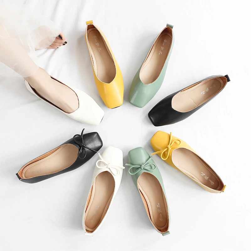

Flats Women Shes 2019 Autumn Square Toe Casual Shallow Bow Fairy Shoe Fashion Flat Soft Leather High Quality Driving Shoes Women