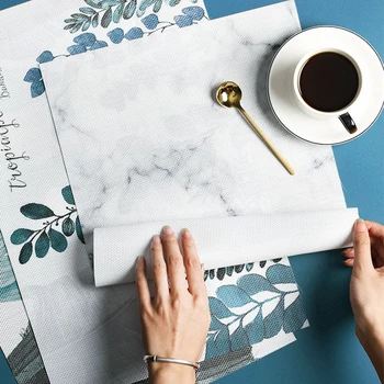 

45*30cm PVC Printed Waterproof And Oil-proof Green Plant Pattern Placemats Home Desktop Decoration Kitchen Accessories