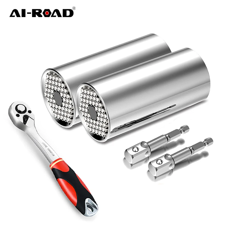

AI-ROAD Universal Hardware Torque Wrench Head Set 7-19MM Socket Sleeve Power Drill Spanner Key Magic Grip Multi DIY Hand Tools