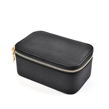 

Monolayer PU Leather Organizers Travel Multi-function Jewelry Box Rings Earrings Zipper Display Joyeros For Girl Storage Case