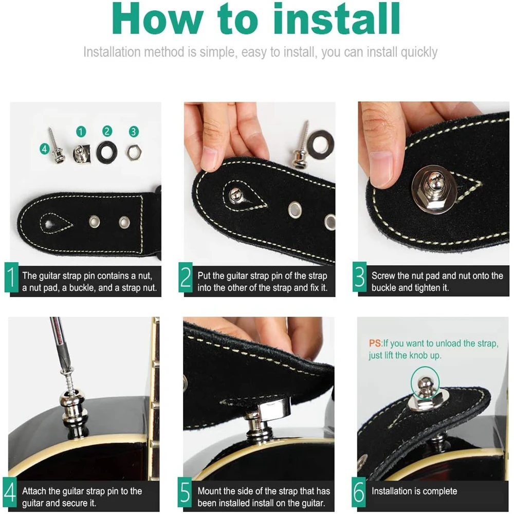 1pcs Guitar Strap Lock, Heavy Duty Metal Guitar Strap Button Locking with Easy Remove Screw and Retainer System