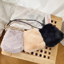 Новинка, зимняя женская сумка на застежке из искусственного меха, женская маленькая сумка через плечо, сумка для телефона, корейский стиль, сумочка из искусственного меха, клатч, вечерняя сумка