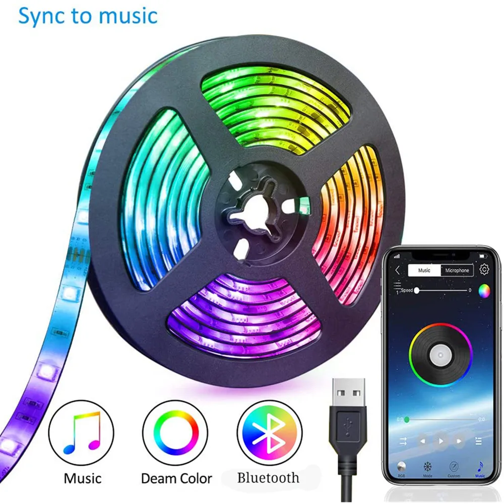 Светодиодная RGB лента для ТВ USB светодиодсветильник с Bluetooth 5050SMD гибкая 1 м 2 3 5 в