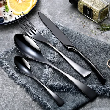 

4-Pcs 18/10 Stainless Steel Flatware Set Black Dinnerware Steak Knife Fork Spoon Teaspoon Cutlery Food Tableware Dropship