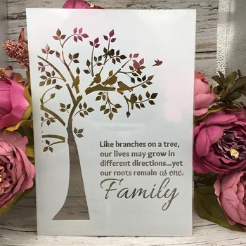

A4 29cm Tree Family Words DIY Layering Stencils Wall Painting Scrapbook Coloring Embossing Album Decorative Paper Card Template