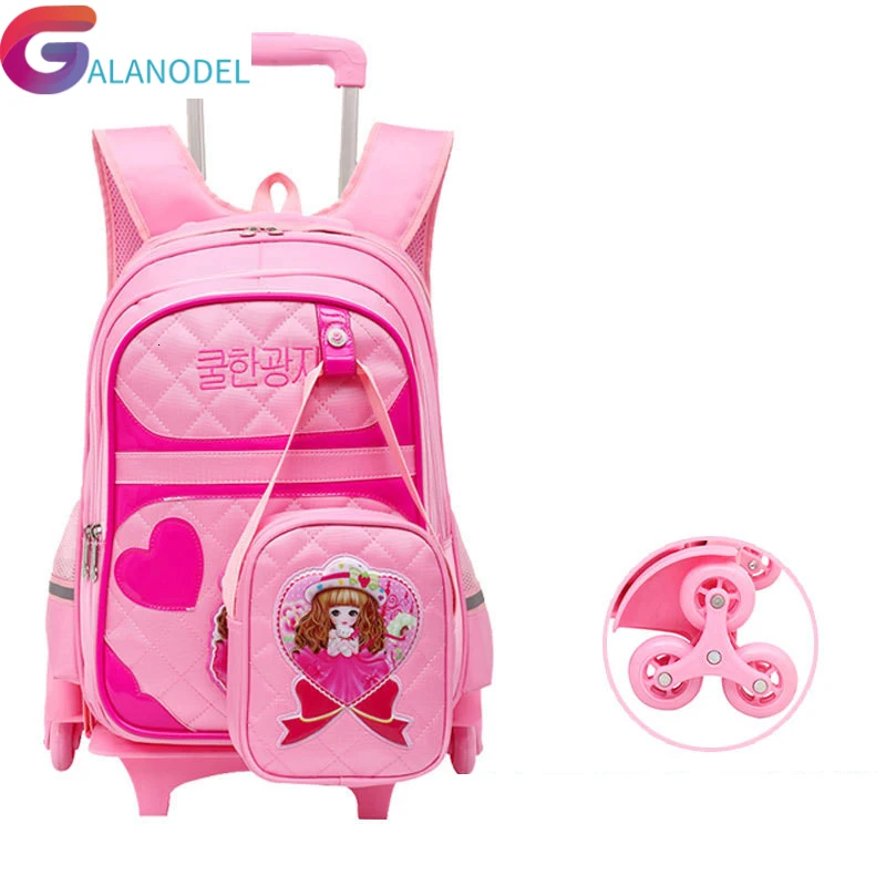 Комплект из 2 предметов школьные рюкзаки с рисунками мультфильмов 6 колесиков