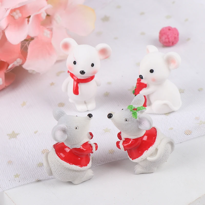 1PCS New Year Christmas Snow Rat Little Mouse Gift Children Toy Decoration Small Statue Figurine Ornament Miniatures