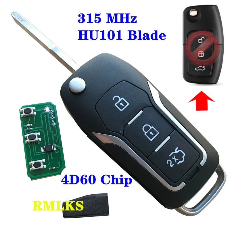 3 кнопки модифицированный Флип складной пульт дистанционного управления автомобильный ключ 433 МГц 315 МГц для Ford 2 3 mondeo Focus Fiesta брелок 4D60 4D63 чип