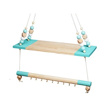 

Nordic Children Room Decorative Storage Rack Double Wooden Bead Tassels Shelves Wall Rope Hanging Shelf Home Hook Kids Coat Rack