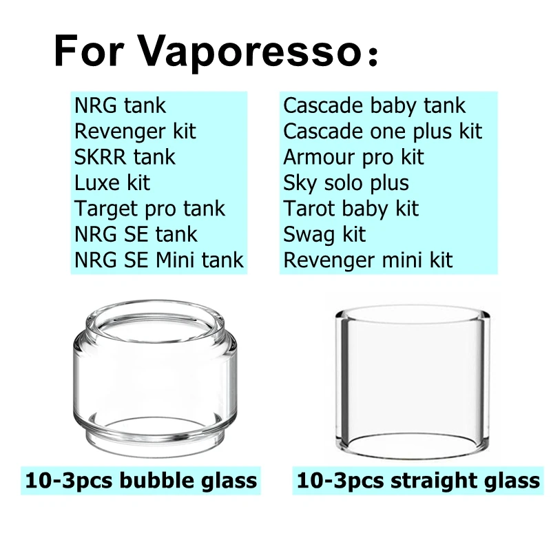 

10/3pcs Pack Replacement Pyrex Glass Tube Tank For Vaporesso NRG Cascade SE Baby Mini Skrr Luxe Target Pro Atomizer Revenger