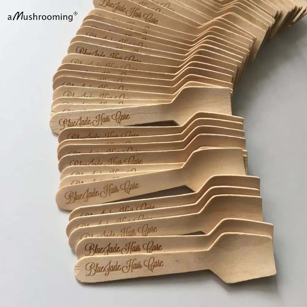 Engraved Mini Spoons Disposable Wooden Spoons Cosmetics Hair Care Utensils Facial Body Cream Scrub Font Choice
