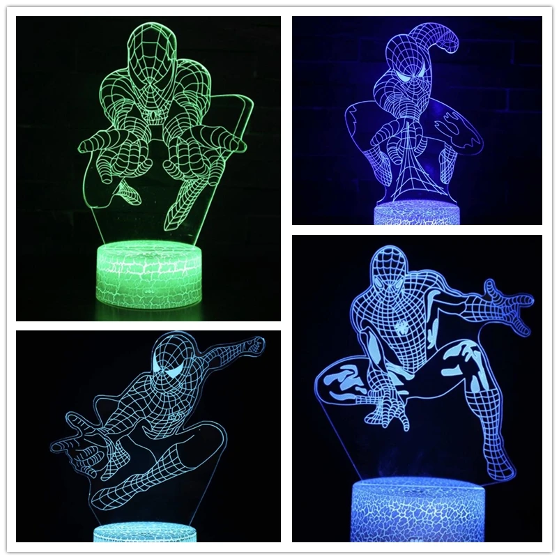 Marvel Avengers Anime 3D Lamp Spider Man Figure Acrylic LED Illusion Lamp USB Colourful NightLight Bedroom Decor for Kids Gifts