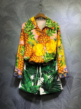 

2020 Spring summer women's high quality flare sleeve Shirts+shorts two piece set B273