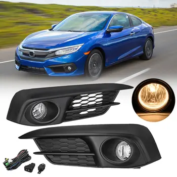 

2PCS Bumper Light Sub-Assy Clear+Wiring Switch+Bulbs Front Bumper Fog Light Lamp Front for Honda for Civic 2/4 Door 2016 2017