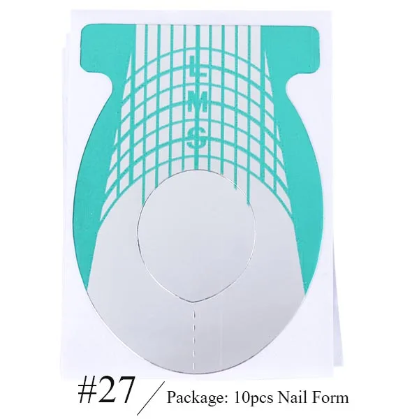 10pcs Nail Form Acrylic French UV Gel for Extension Builder Form Guide Fish Stencil Manicure Adhesive DIY Nail Art Tools LE941-1 - Color: 27