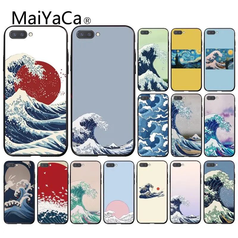 Maiyaca волна искусство японский зеленый Illust классический чехол для телефона Huawei Honor