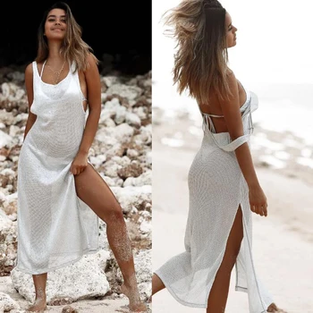 

Sexy Women Summer Beach Dress Sarong Cover Up White Lace Bikini Cover-Ups Crochet Swimwear Bathing Suit