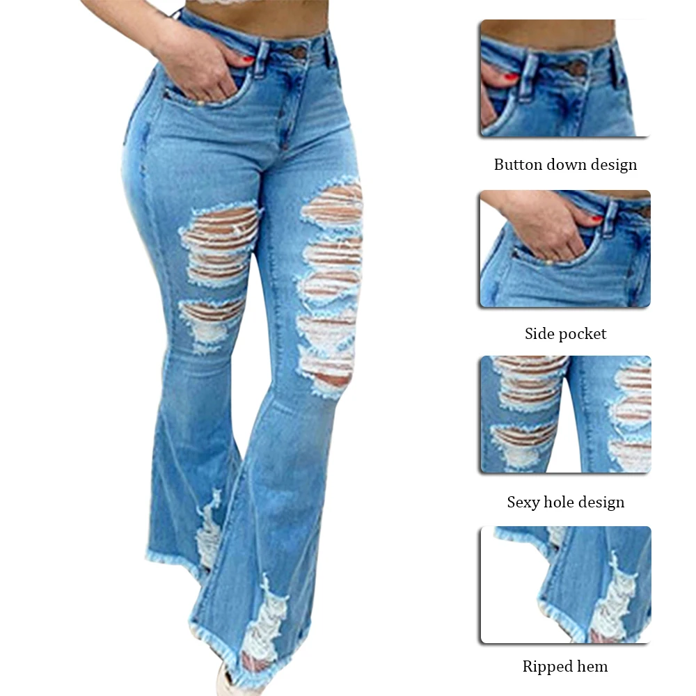 MoneRffi 2020 High Waist Flare Jeans Black Bell Bottom Ripped Female Jeans Women Denim Skinny Jeans Mom Wide Leg Plus Size Pants