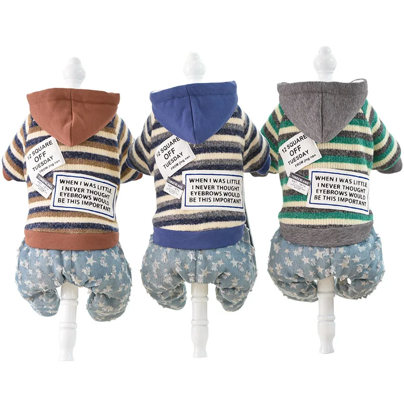 

Autumn and Winter Outwear Clothes for Small Dog Warm Thick Striped Design Four Feet Pet Clothing Dog Hoody Jumpsuit Dog Clothes