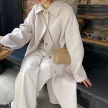 

Women's Coat Winter Woolen Korea Chic Elegant Lapel Single-breasted Loose Warm Overcoat Female Long Sleeve Casual Autumn 2022