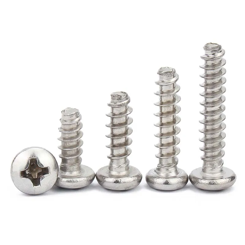 Self Tapping Screw 10/50X 304 Stainless Steel Cross Recess Phillips Pan Round Head Flat End Self Tapping Screw M1.2 M1.4 M1.7 M2 M2.6 M3 M3.5 M4 M5