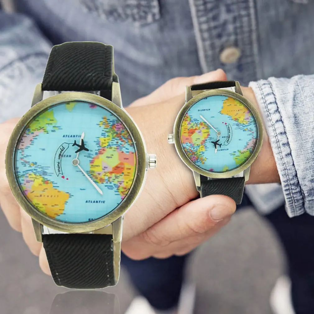 World Maps Airplane Pattern Canvas Straps Watchband Fashionable Design Quartz Movement Wrist Watches for Drop Shipping 5