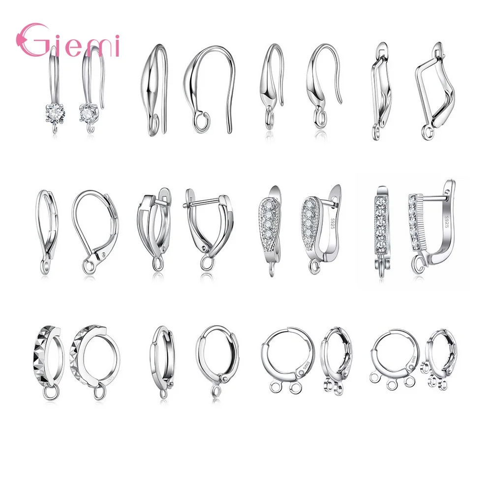 

925 Sterling Silver Hoops Earrings Dangle Clasp Ear Wires Hooks DIY Circle Earring Findings Jewelry Making Accessories Suppies